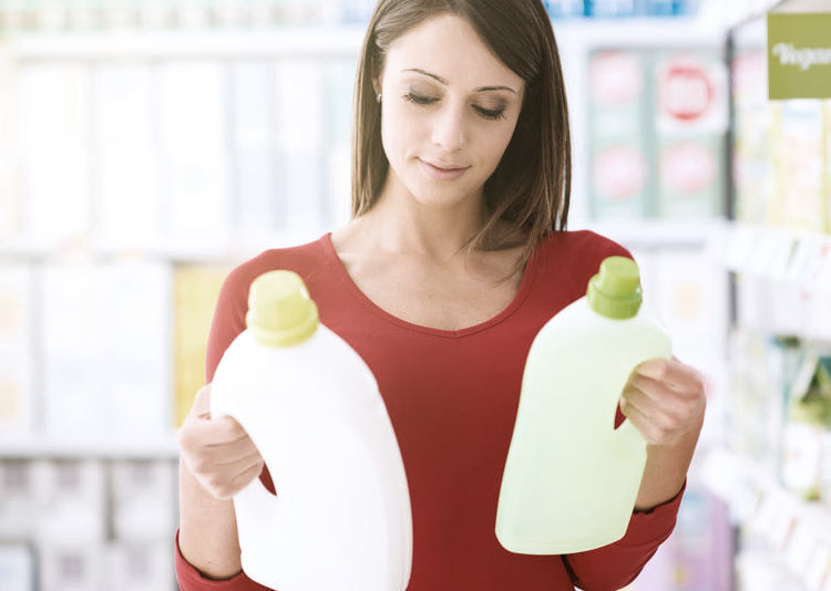 Woman comparing packaged products