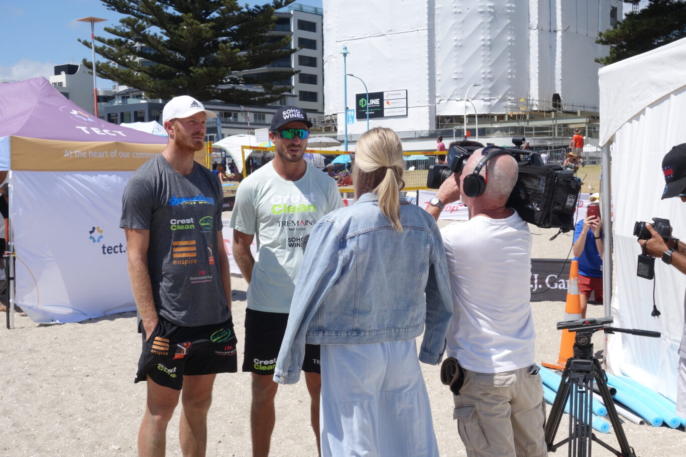 J. Gardner Homes NZ Beach Volleyball Tour Mount Maunganui – Sam and Ben Odea talk to the media.